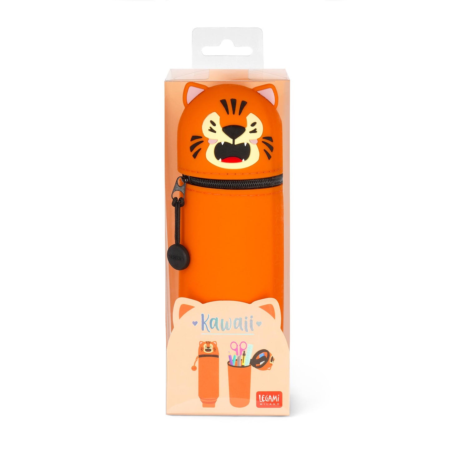 2-IN-1 SILICONE PENCIL CASE - KAWAII - TIGER / PACK DE 4