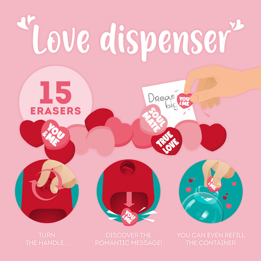 MINI ERASER DISPENSER - LOVE DISPENSER - HEART / PACK DE 12