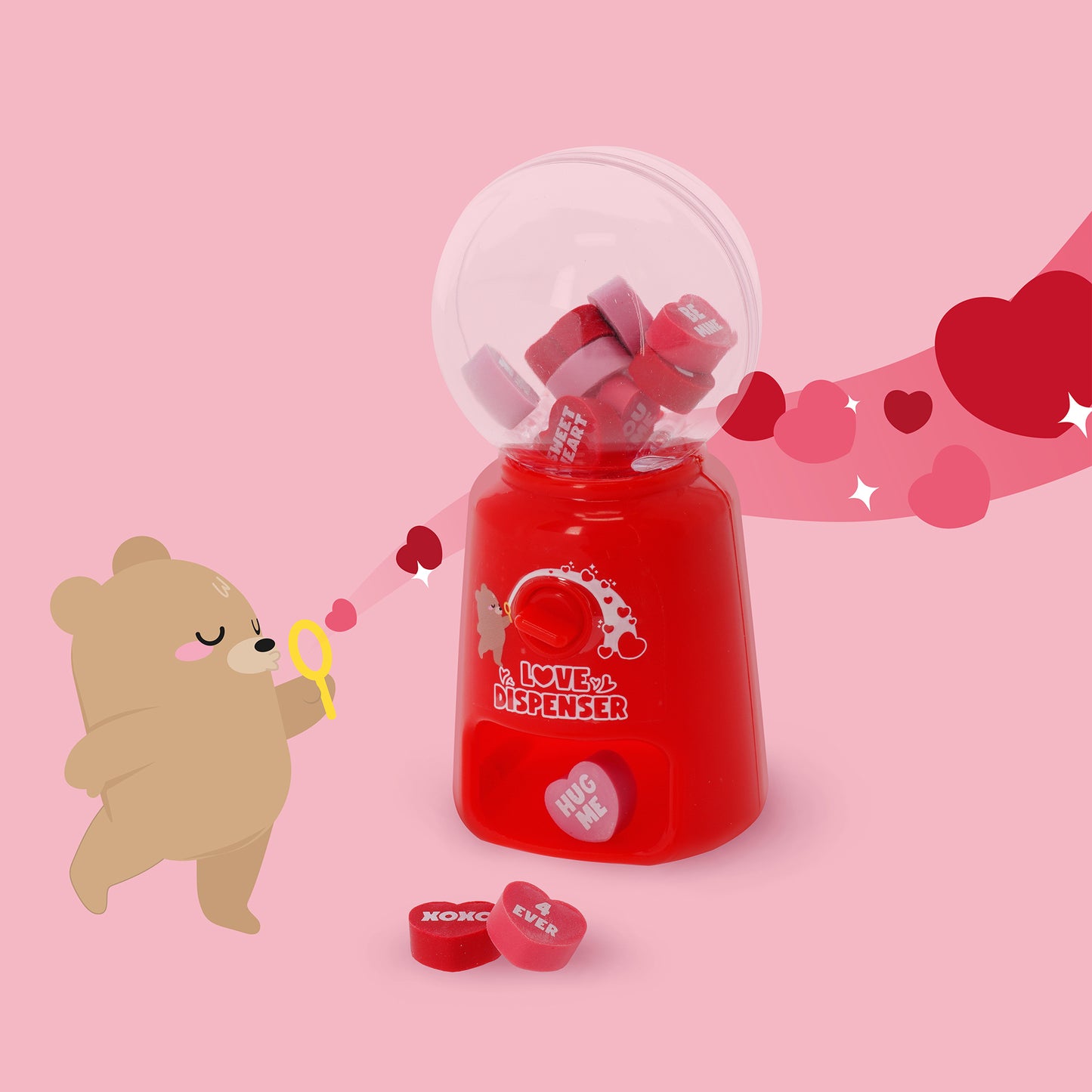 MINI ERASER DISPENSER - LOVE DISPENSER - HEART / PACK DE 12
