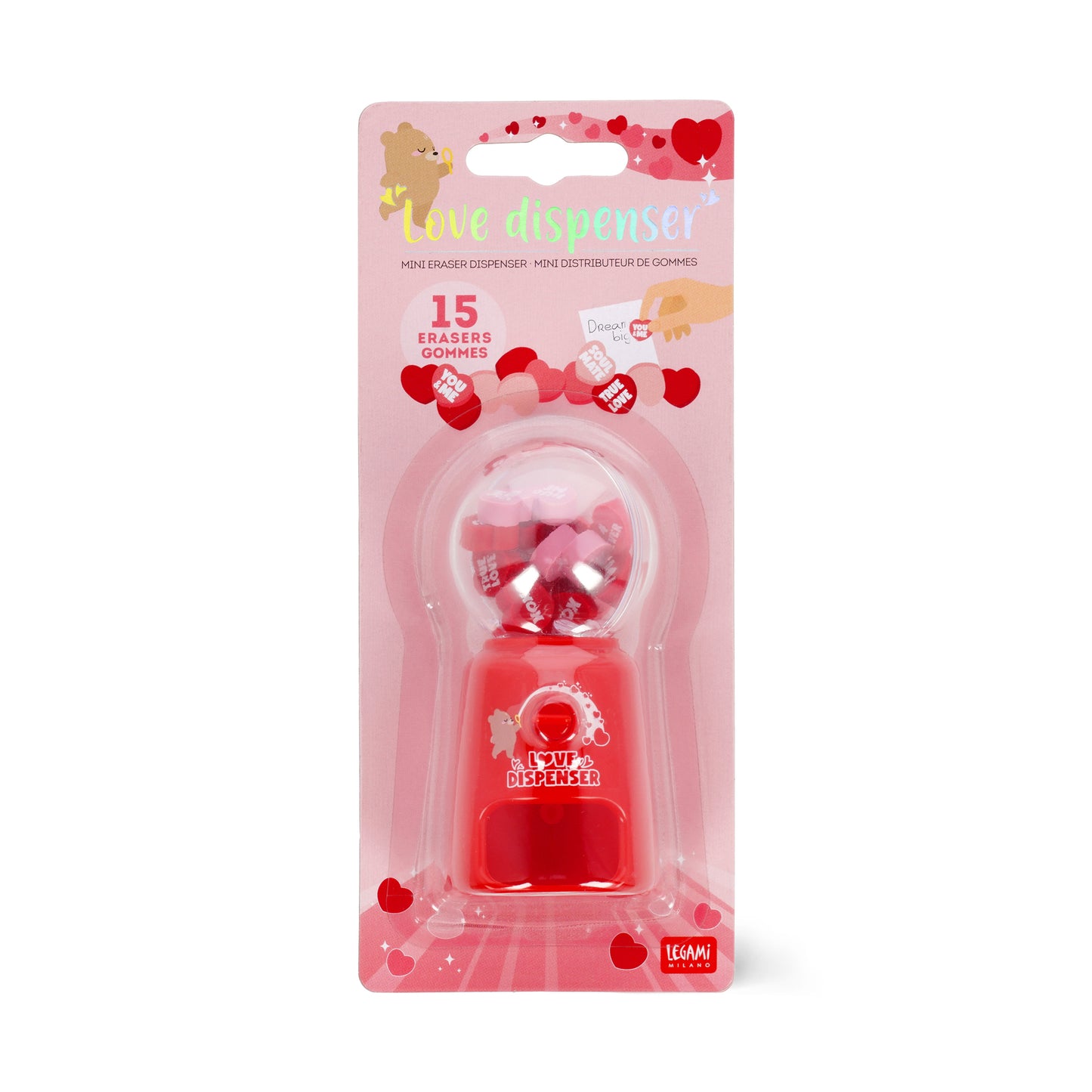 MINI ERASER DISPENSER - LOVE DISPENSER - HEART / PACK DE 12