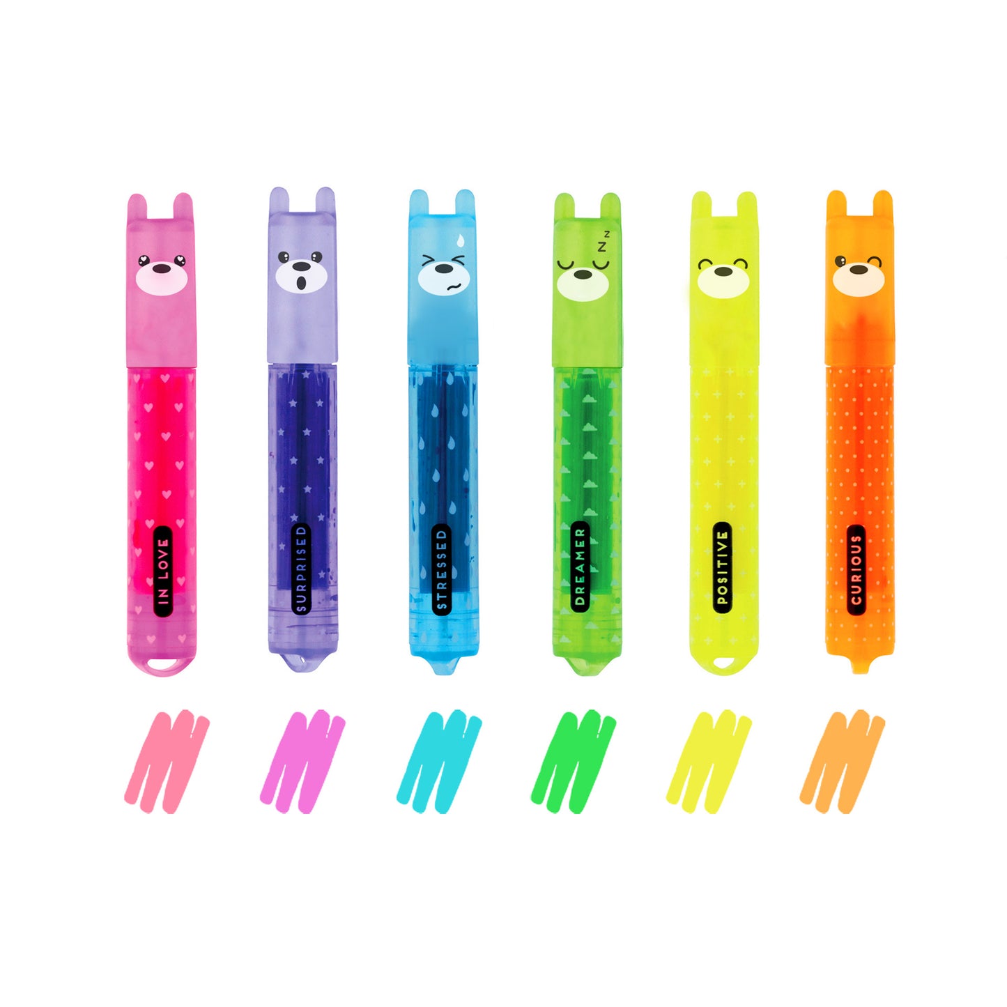 SET OF 6 MINI HIGHLIGHTERS - TEDDY'S MOOD - TEDDY BEAR / PACK DE 12