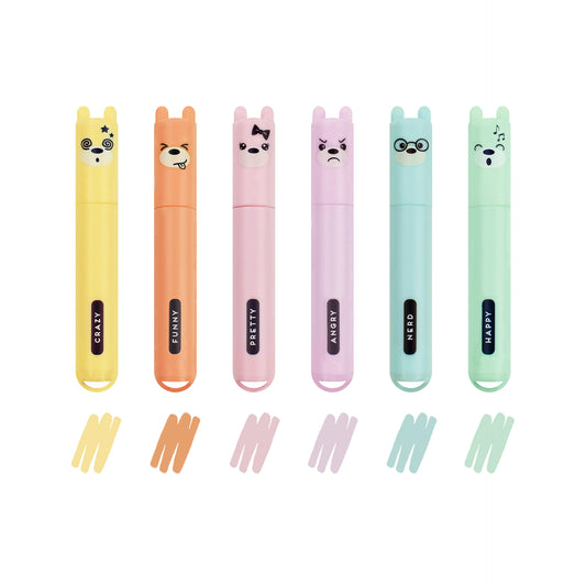 SET OF 6 MINI HIGHLIGHTERS - TEDDY'S STYLE - TEDDY BEAR / PACK DE 12