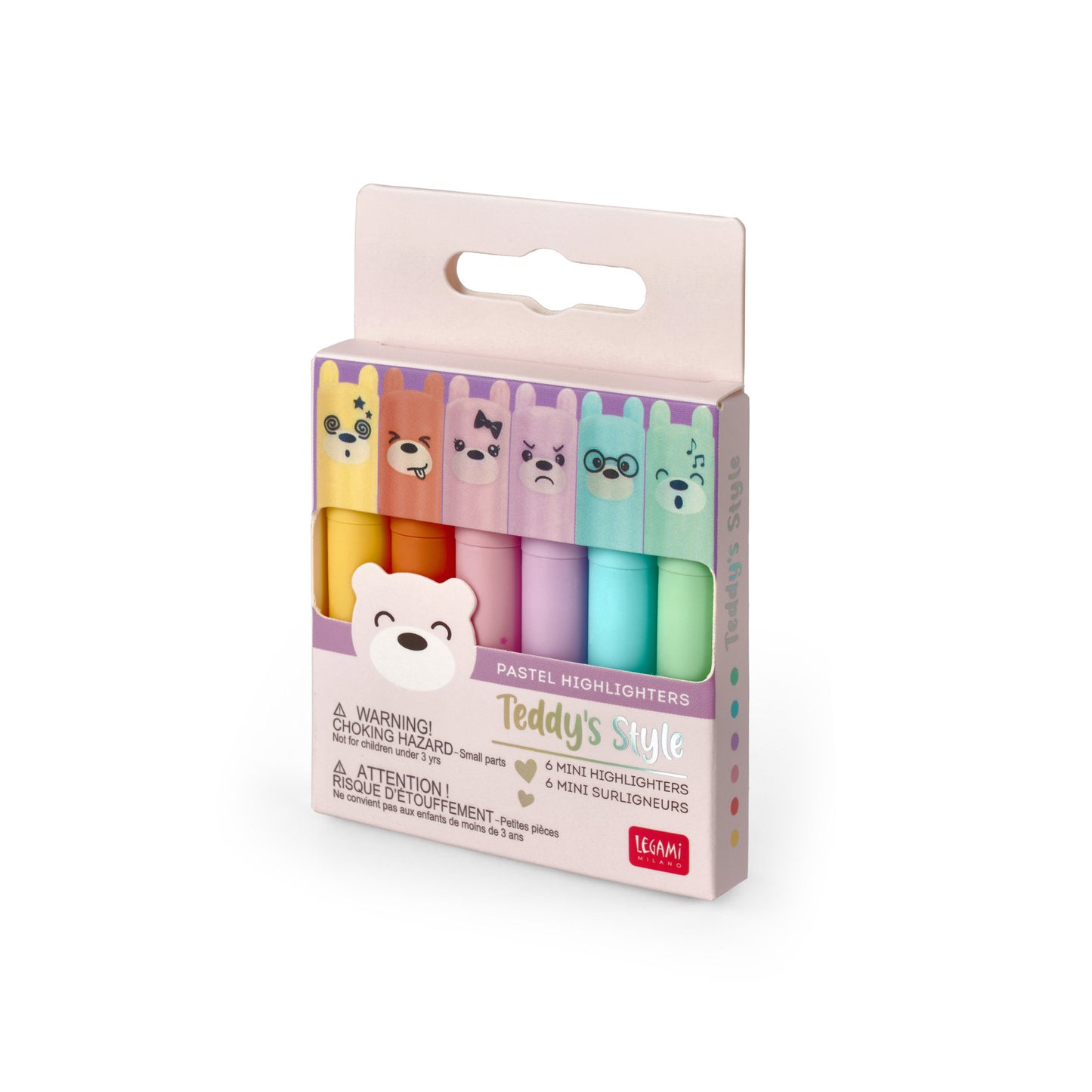 SET OF 6 MINI HIGHLIGHTERS - TEDDY'S STYLE - TEDDY BEAR / PACK DE 12