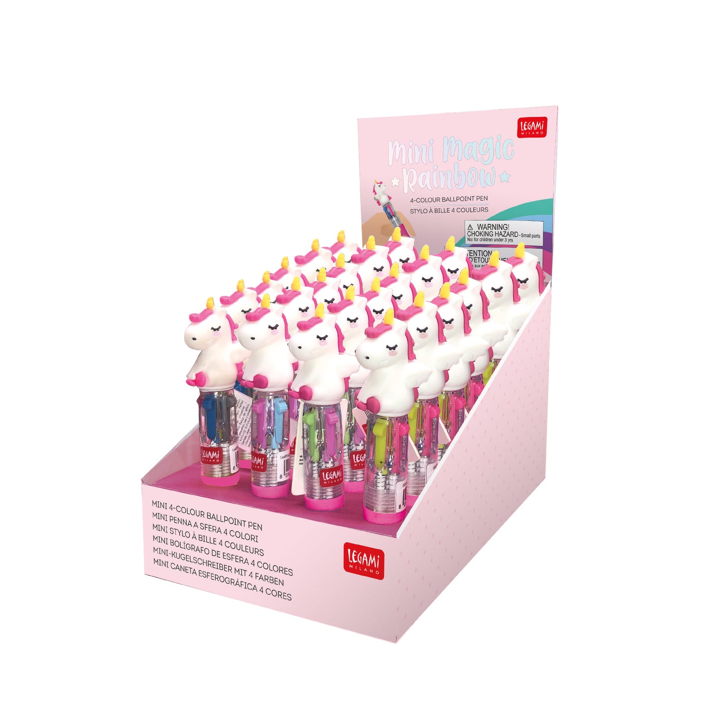 MINI 4-COLOUR BALLPOINT PEN - MINI MAGIC RAINBOW - UNICORN / PACK DE 24