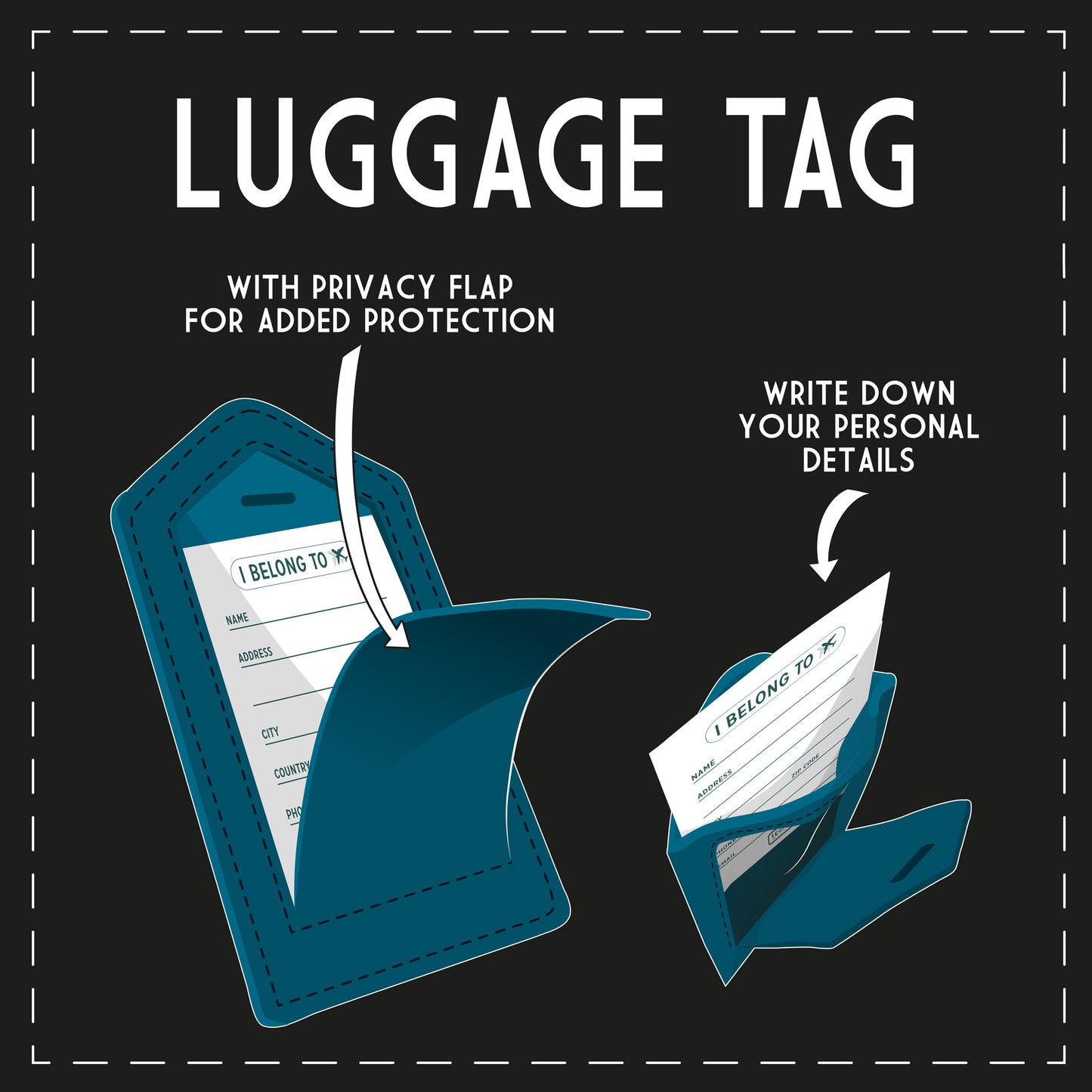 LUGGAGE TAG - PETROL BLUE / PACK DE 3