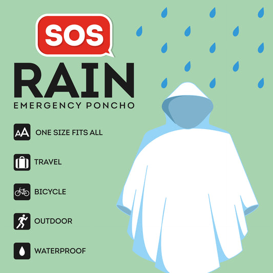 DISPOSABLE RAIN PONCHO - SOS RAIN - TRANSPARENT / PACK DE 18