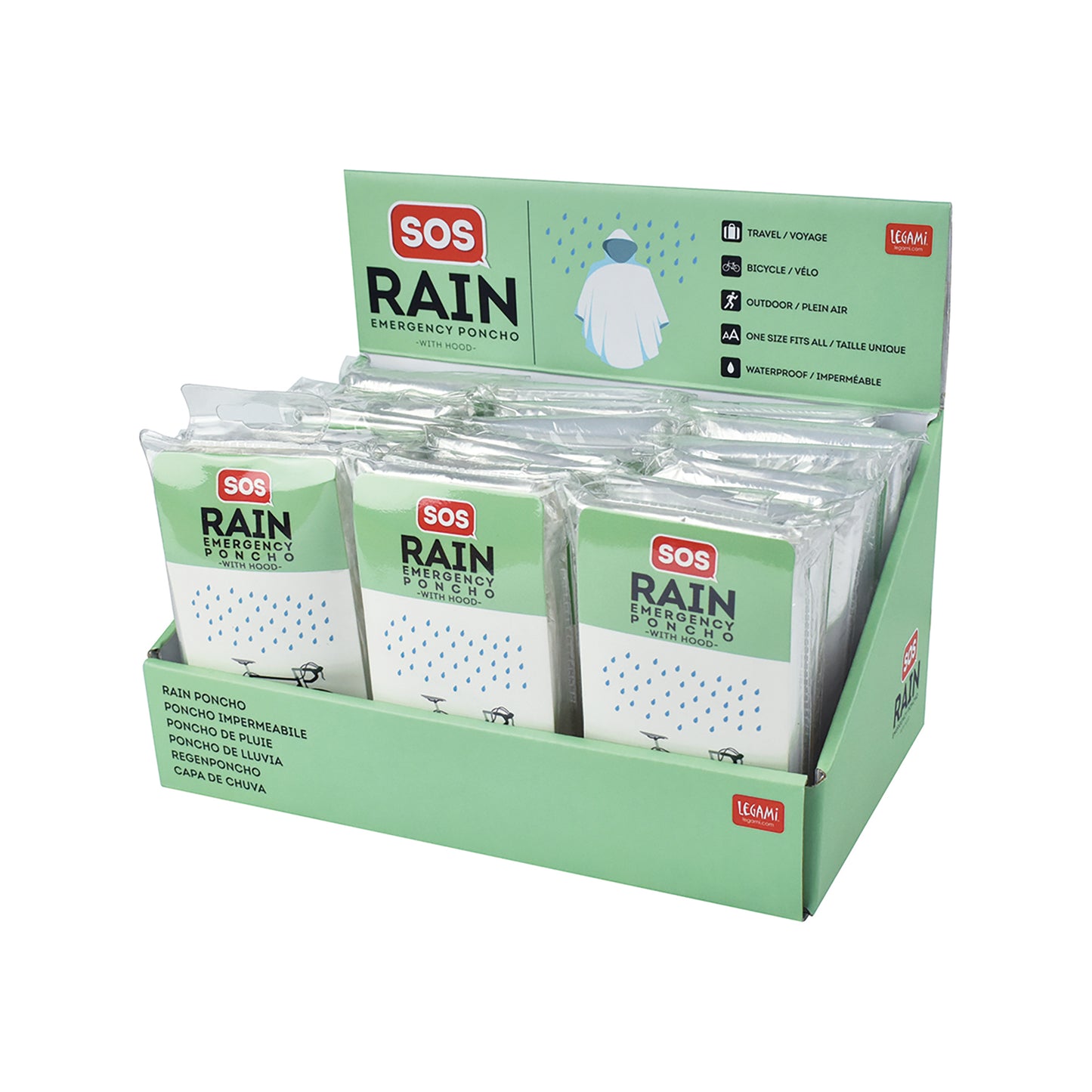 DISPOSABLE RAIN PONCHO - SOS RAIN - TRANSPARENT / PACK DE 18