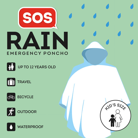 DISPOSABLE RAIN PONCHO WITH HO - SOS RAIN-KID'S SIZE - TRANSPARENT / PACK DE 18