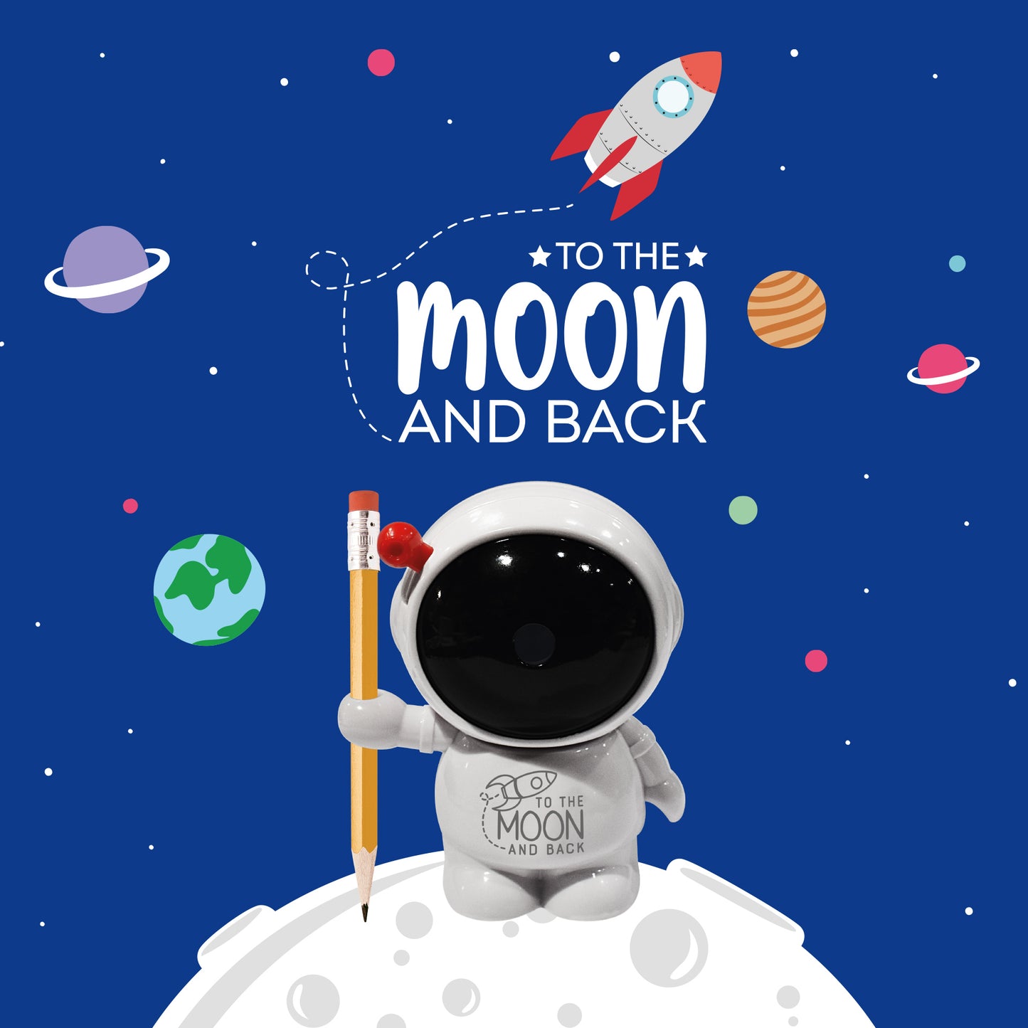 DESKTOP PENCIL SHARPENER - TO THE MOON AND BACK - SPACE / PACK DE 4