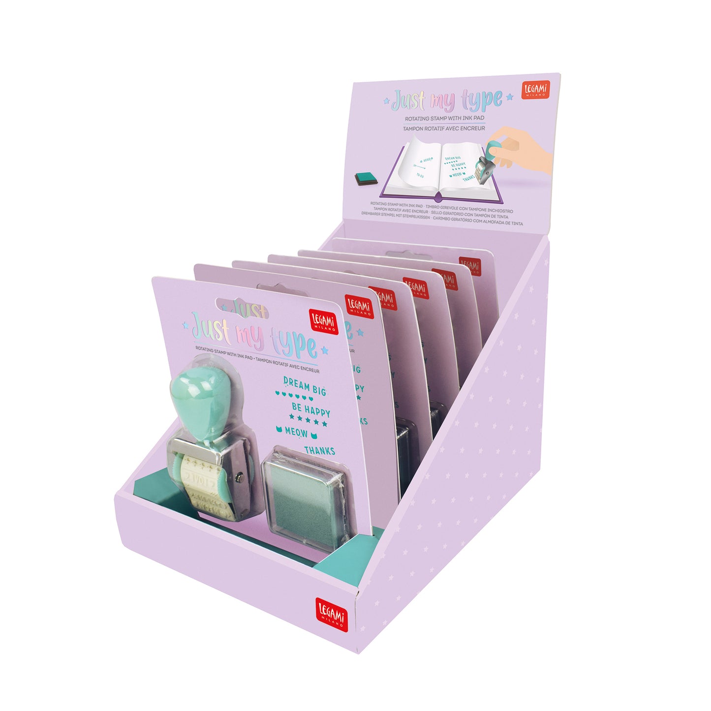 ROTATING STAMP WITH INK PAD - JUST MY TYPE / PACK DE 6