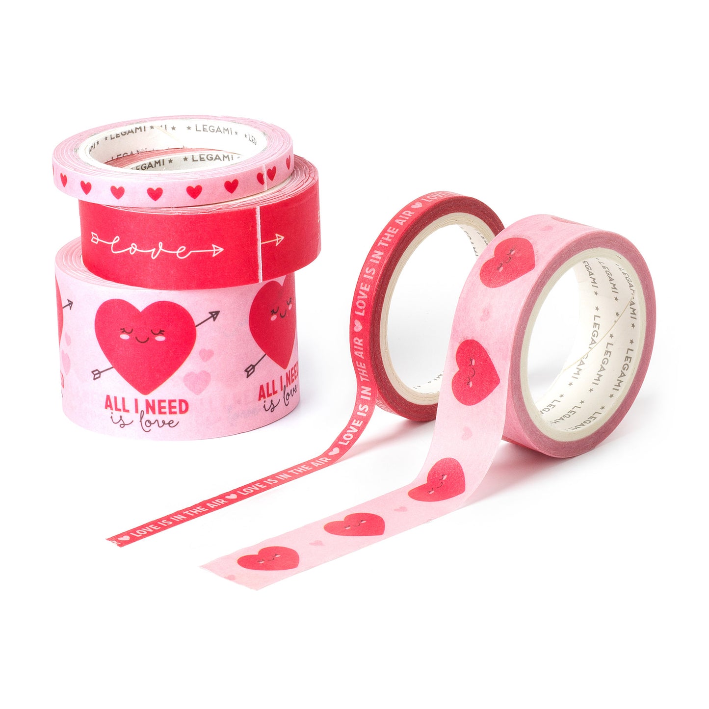 SET OF 5 PAPER STICKY TAPES - TAPE BY TAPE - HEART / PACK DE 6