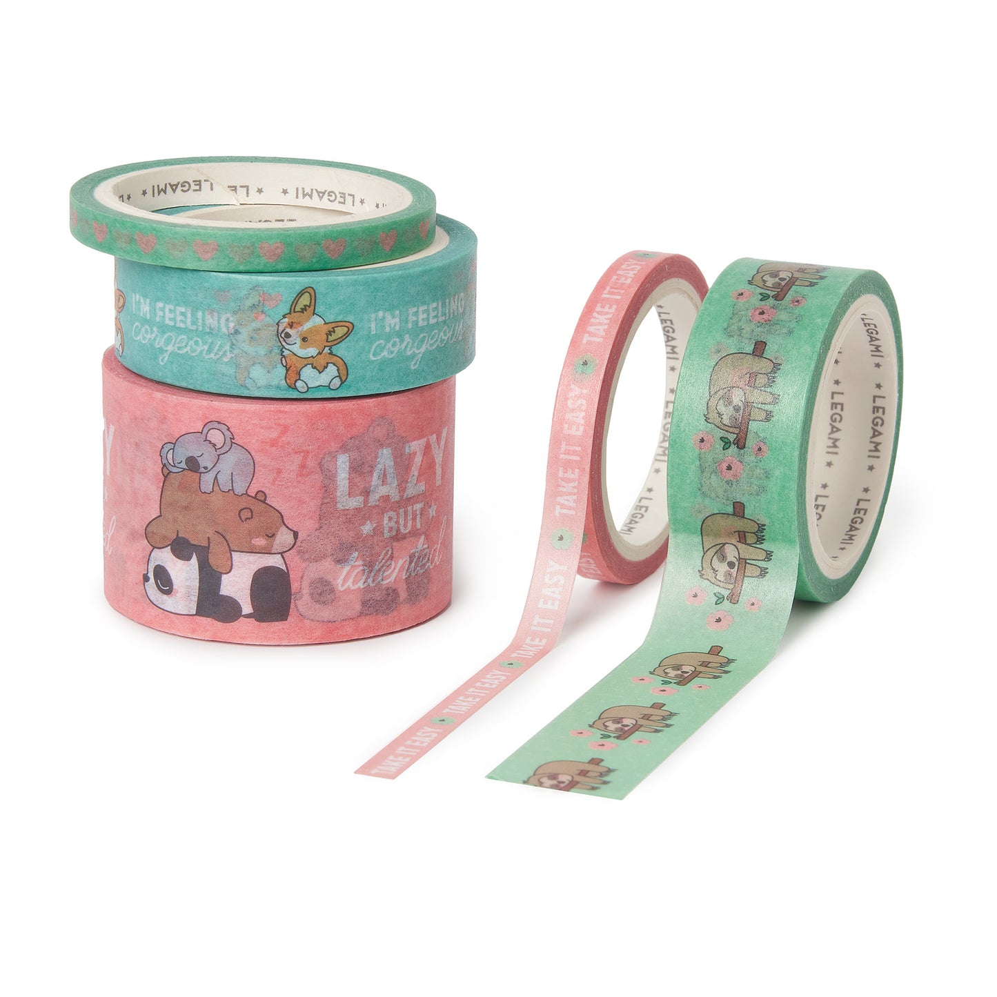 SET OF 5 PAPER STICKY TAPES - TAPE BY TAPE - CUTE ANIMALS / PACK DE 6