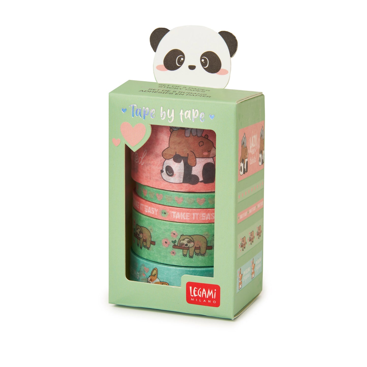 SET OF 5 PAPER STICKY TAPES - TAPE BY TAPE - CUTE ANIMALS / PACK DE 6