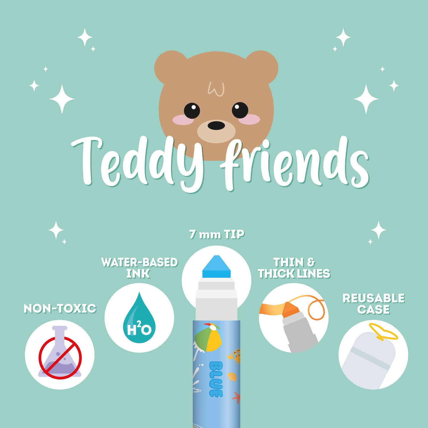 SET OF 12 MARKERS - TEDDY FRIENDS - TEDDY BEAR / PACK DE 6