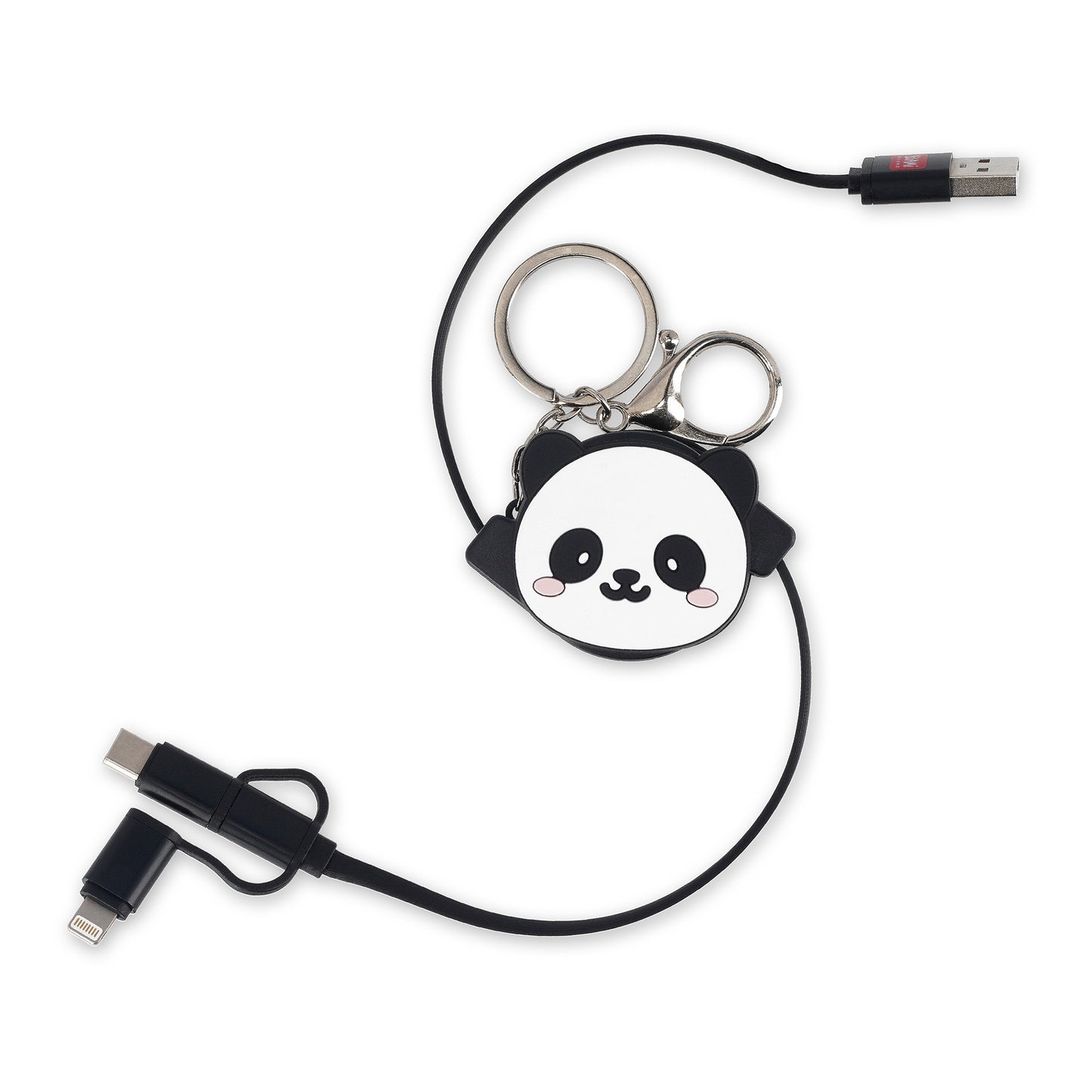 3-IN-1 RETRACT. CHARGING CABLE - CHARGE 'N ROLL - PANDA / PACK DE 4