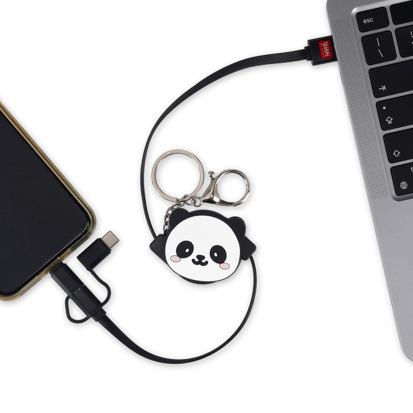 3-IN-1 RETRACT. CHARGING CABLE - CHARGE 'N ROLL - PANDA / PACK DE 4