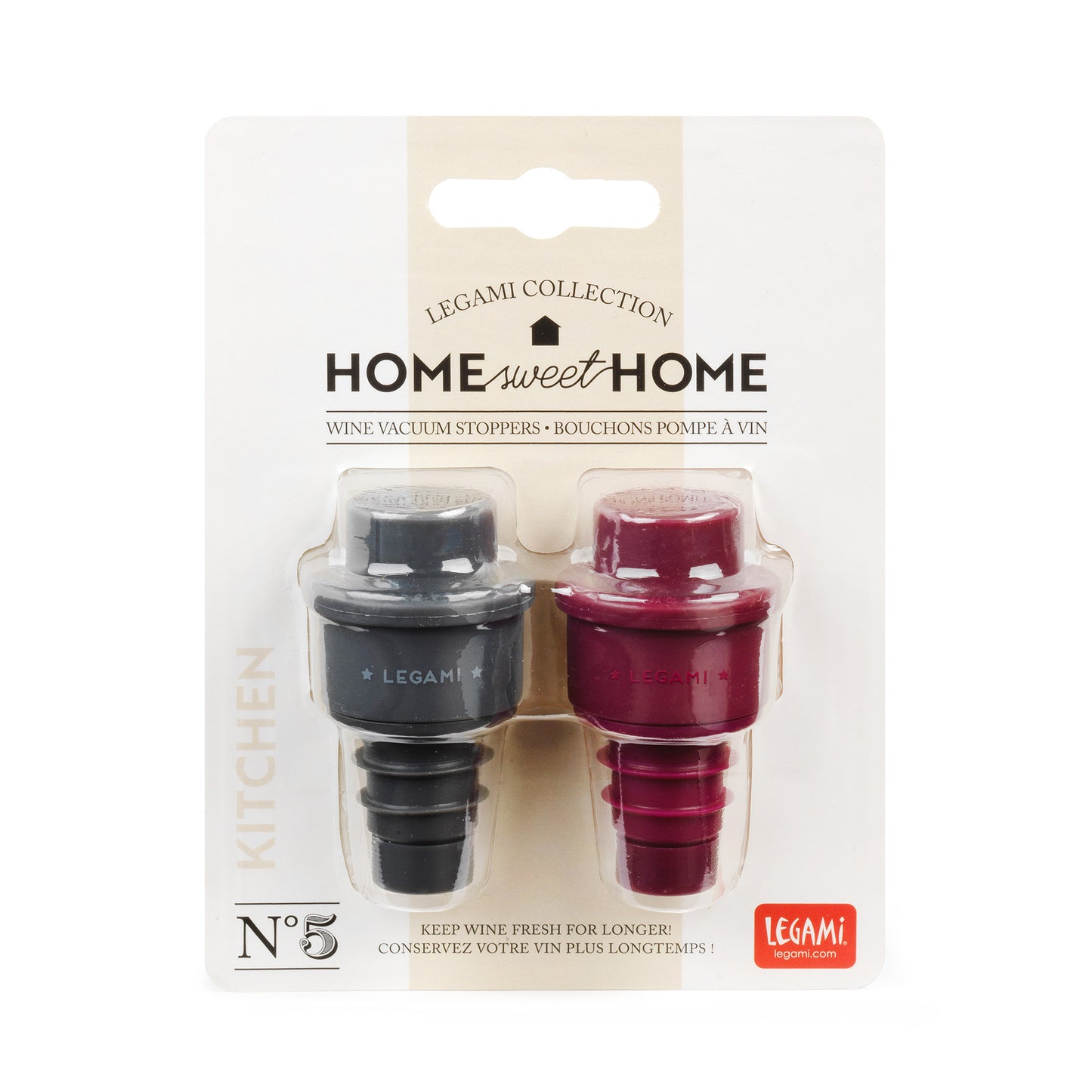 SET OF 2 VACUUM STOPPERS - WINE VACUUM STOPPERS - BLACK + BORDEAUX / PACK DE 12
