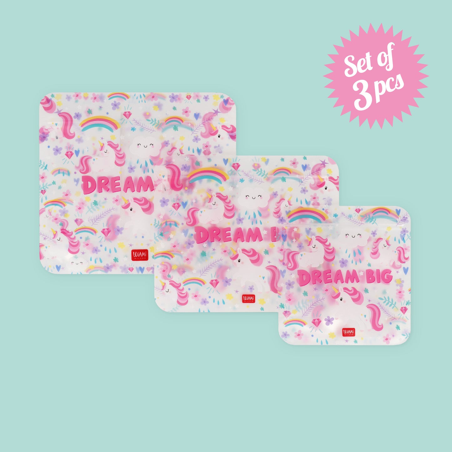 SET OF 3 REUSABLE SNACK BAGS - SNACK BAGS - UNICORN / PACK DE 6