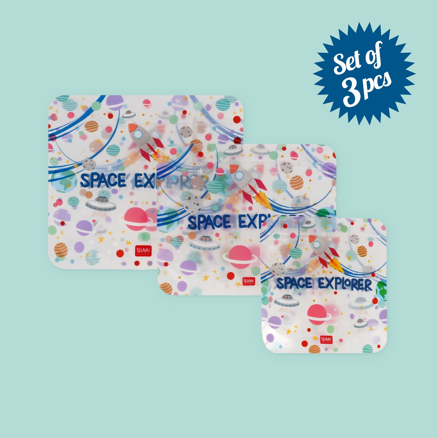 SET OF 3 REUSABLE SNACK BAGS - SNACK BAGS - SPACE / PACK DE 6