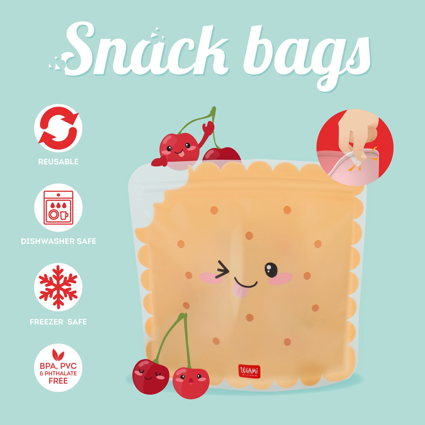 SET OF 3 REUSABLE SNACK BAGS - SNACK BAGS - COOKIE / PACK DE 6