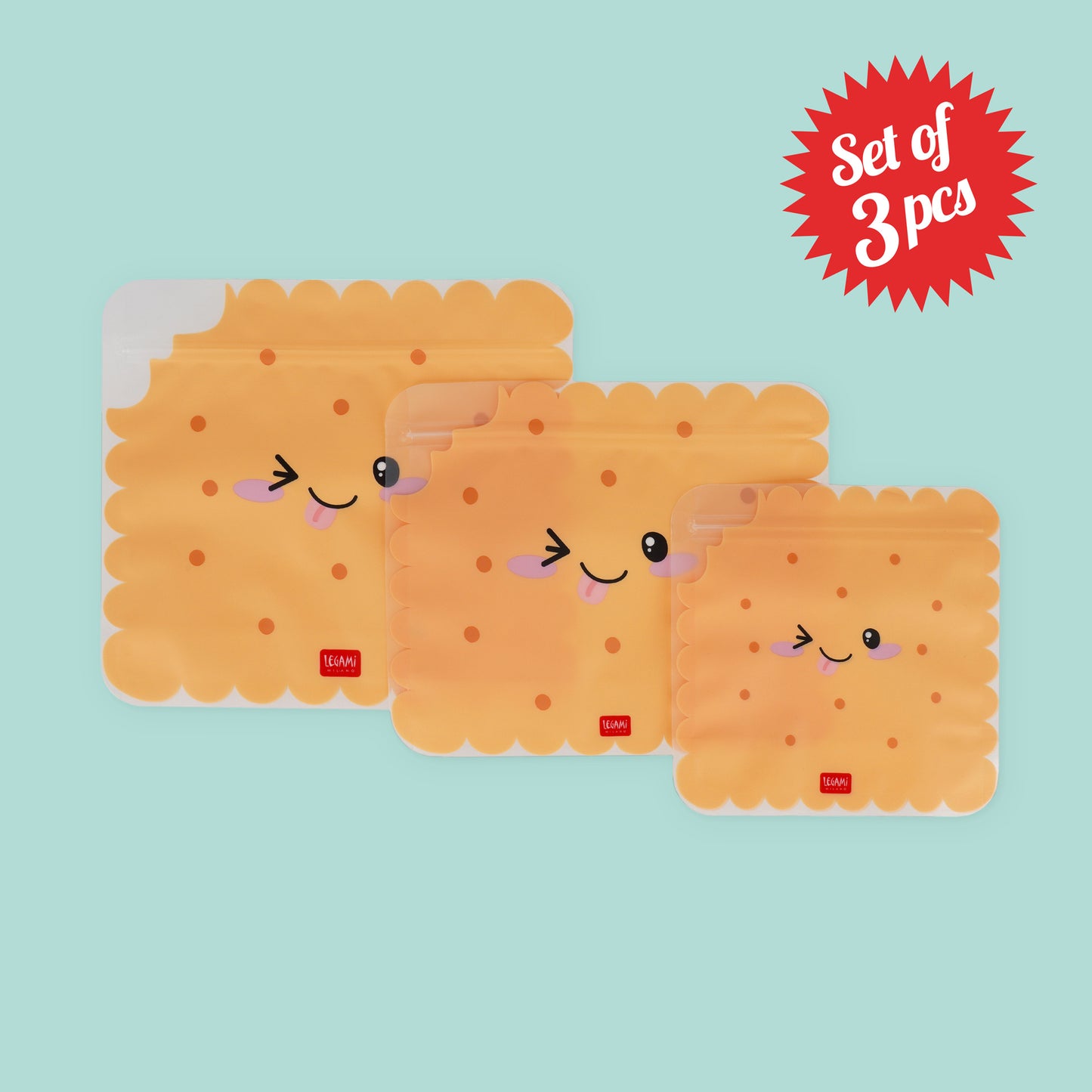 SET OF 3 REUSABLE SNACK BAGS - SNACK BAGS - COOKIE / PACK DE 6