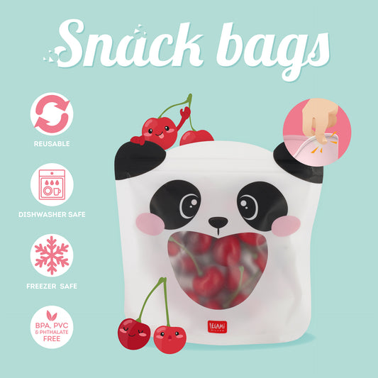 SET OF 3 REUSABLE SNACK BAGS - SNACK BAGS - PANDA / PACK DE 6