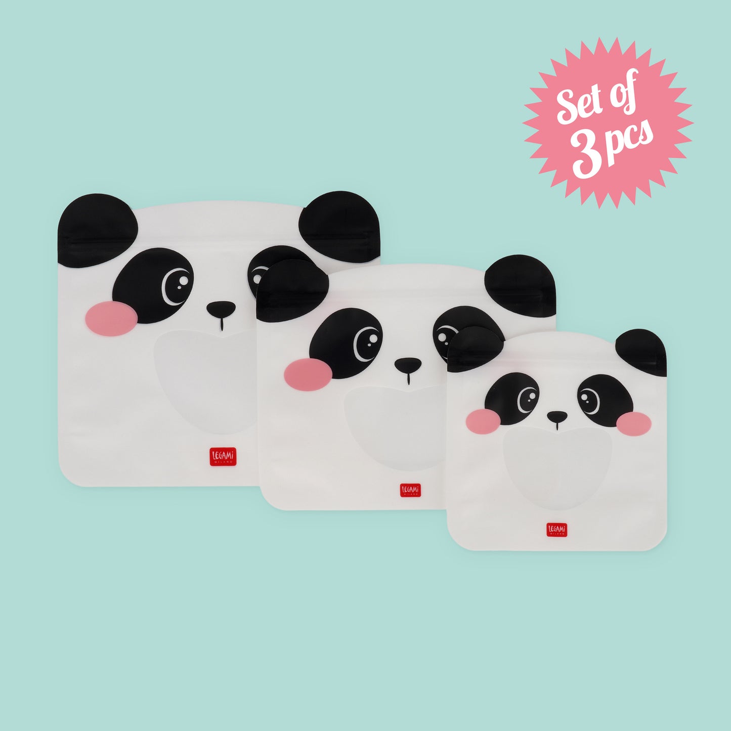 SET OF 3 REUSABLE SNACK BAGS - SNACK BAGS - PANDA / PACK DE 6